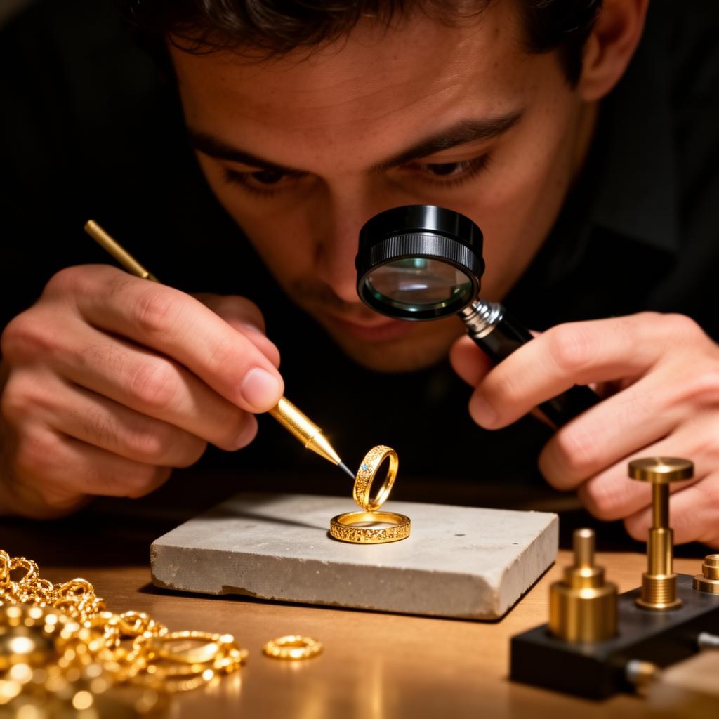 Specialist controleert gouden sieraad op echtheid